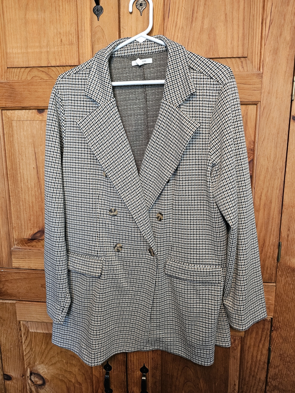 Maurices Black White Brown Houndstooth Double-Breasted Blazer Large